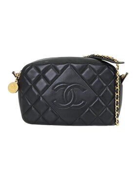 Chanel Quilted Chain Shoulder Bag Lambskin Black Gold